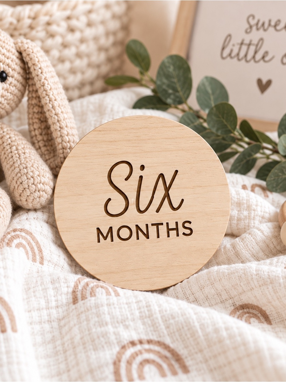 Wooden Baby Monthly Milestone Discs 1-12 Months One Year Photo Props